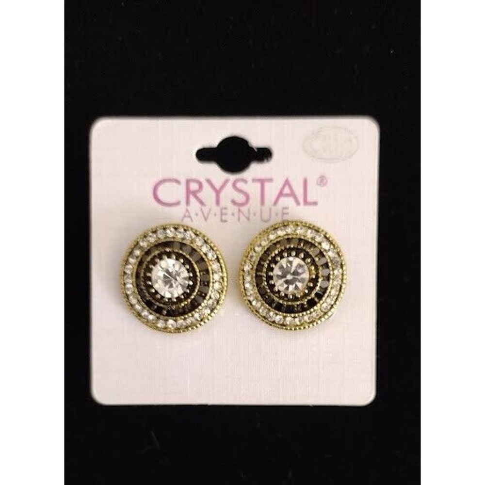 Crystal Avenue Round Gold Tone Clip-On Earrings with Crystals